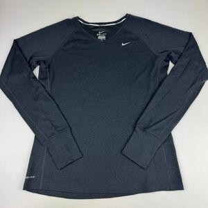 Nike Womens Size M Wool Blend V Neck Long Sleeve Running Shirt Black *Damaged